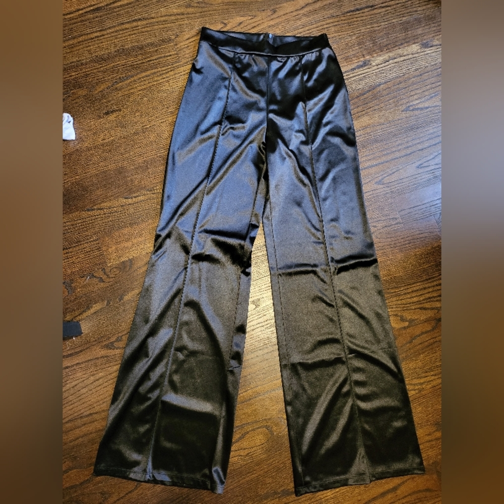 Black satin pants